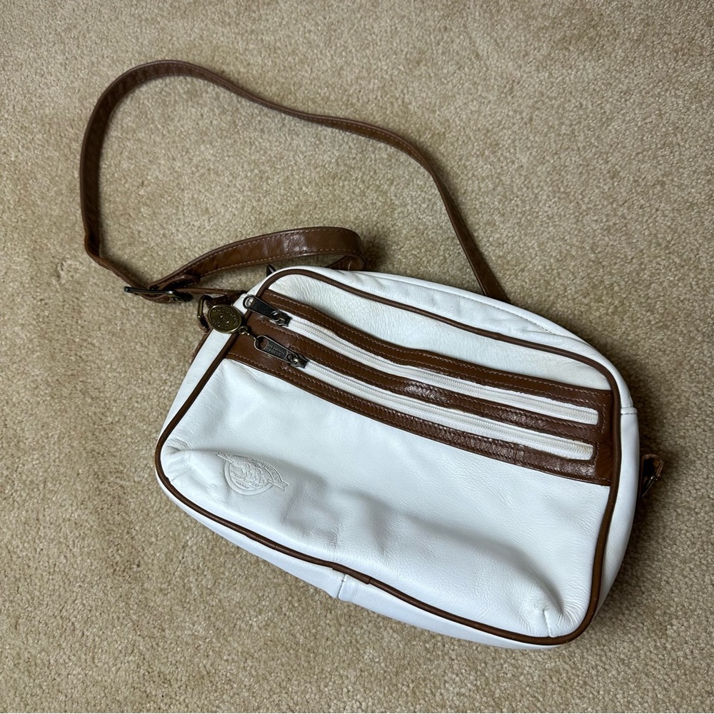 Stone Mountain vintage white brown crossbody leather bag